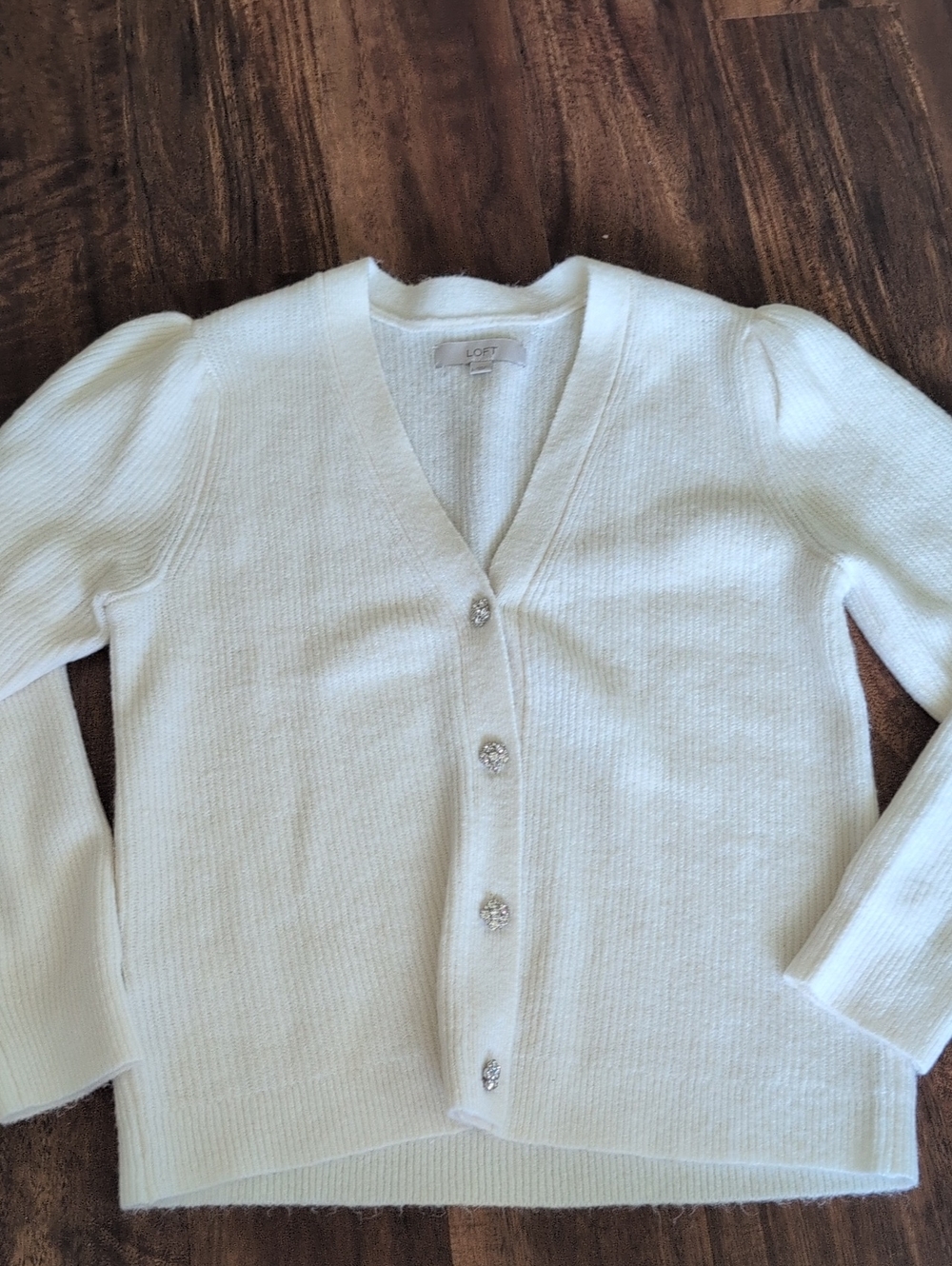 LOFT White V-Neck Button Cardigan Sweater